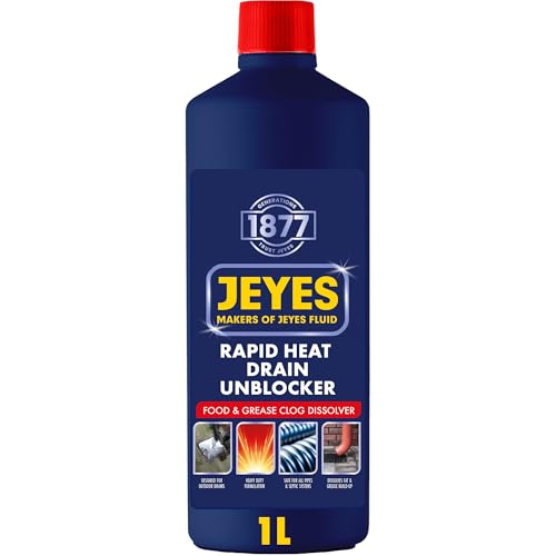 Jeyes Rapid Heat Outdoor Drain Unblocker 1L Heat-Activated Kitchen Sink Unblocker Heavy Duty Drain Cleaner Melts Grease Fat & Food Waste Fast Safe for All Pipes & Septic Systems