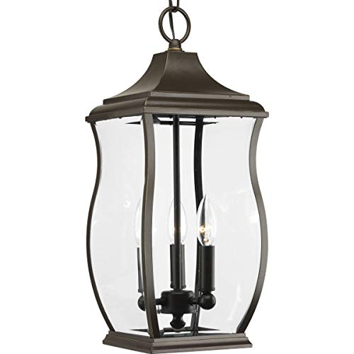 Progress Lighting Township Collection 3-Light Clear Beveled Glass New Traditional Outdoor Hanging Lantern Light Oil Rubbed Bronze #TOP28