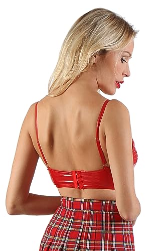 MISS NOIR Damen Wetlook Sexy Top Vinyl-BH Verstellbaren Trägern Dreifach Verstellbarem Rückenverschluss Clubwear, Rot (203701-RD), M