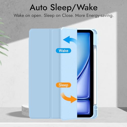 Image of Robustrion Cover for iPad Air 13 inch M4 /M3 /M2 (2026 /2025 /2024) Cover Case with [Pencil Holder] [Transparent Back] Hybrid Case Cover for iPad Air 13 inch [Auto Sleep Wake Support] - Light Blue