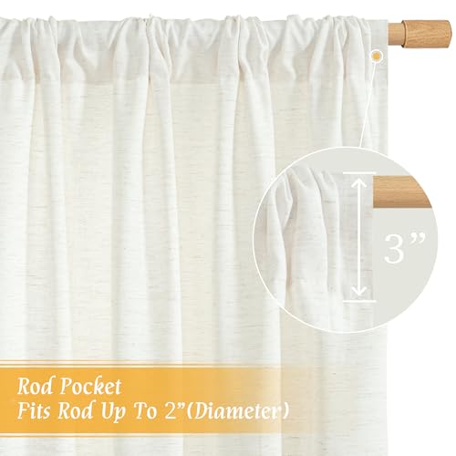 Image of LAMIT Natural Ivory Linen Curtains for Windows 2 Panels Set, 48 Inch Faux Linen Textured Light Filtering Drapes Soft Rod Pocket Boho Privacy Panels for Farmhouse /Loft, 42 x 48 Inch
