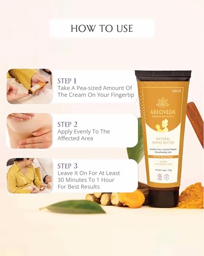 Image of AreoVeda Natural Nipple Butter (25g) | Lanolin- Free Nipple Cream For New Moms | Soothes Sore & Dry Nipples| Turmeric & Ghee | No Wipe Off Needed | Breastfeeding Safe | Dermatologically Tested