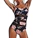 One Piece Swimsuit Women Sexy Mesh Print Cutout Hollow Swimsuit Bathing Suit Beachwear Pool Splice Monokini Fashion