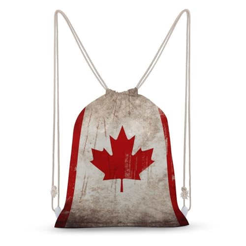 Canvas Drawstring Backpacks Retro Canada Flag Sports Gym Pull String Bags Lightweight for Men Women
