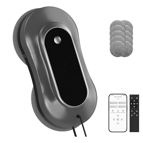 AOQUFUL Robot Lavavetri Intelligente - Pulitore Elettrico con Doppio Spruzzo d'Acqua, Controllo Remoto e App, Adatto per Vetri Interni ed Esterni, Include 12 Panni, Grigio