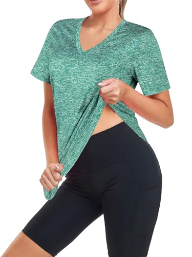 Short Sleeve Workout Shirts Women Loose Fit, V-Neck Women Exercise T-Shirt Workout Top, Dry Fit Yoga Gym Sport Tops3