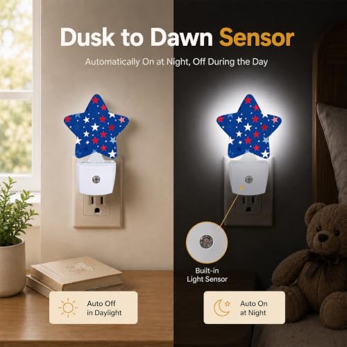 Image of Star Night Light with Dusk to Dawn Sensor, Stars Plug in Night Light for Kids Bedroom Nursery, Soft Warm Glow Lamp for Hallway Bathroom Energy Saving
