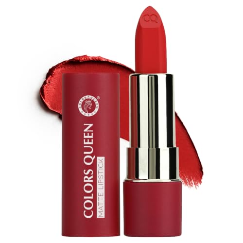 Image of Colors Queen Lippie Creamy Matte Lipstick | Single Swipe Application, Long Lasting & Highly Pigmented | Lightweight Lipstick for Women Infused with Jojoba Oil and Vitamin E (06 - Chilly Red, 5g)