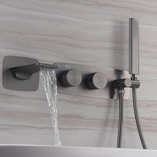 Juego de cabezal de ducha, grifos de ducha con mezclador de ducha, grifo mezclador de ducha de cascada cromado, grifos mezcladores de baño monomando con juego de ducha moderno, gris pistola