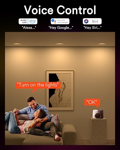 iLintek Smart Can Lights 4 Inch LED, WiFi Recessed Lights 9W 810LM Color Changing Recessed Lighting, Metal Baffle TrimDownlights Work with Alexa/Google Assistant/Siri 4 Pcs - Image 3