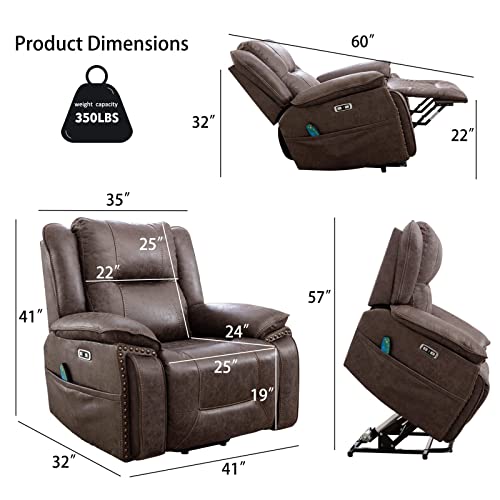 Canmov Dual Motor Large Power Lift Recliner Chair With Massage And Heat For Elderly Big People, Electric Faux Leather Recliner With Adjustable Headrest, Usb Ports, 2 Concealed Cup Holders, Smoke Gray #TOP1