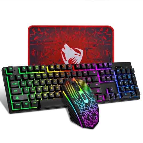 oolong Gaming Keyboard and Mouse Combo with 104 Key Rainbow LED Backlight,Free Mouse pad,Mechanical Feel Ergonomic Keyboard and Mouse for Computer PC Gamer