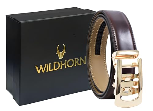 Image of WildHorn Men's Genuine Leather Belt for Men| Premium Auto-Lock Buckle | Adjustable up to 48 inch | Formal & Casual Wear | Micro-Adjust Fit | Stylish Gift Box Included