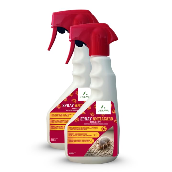 lerava® spray antiacaro (2x500 ml) - trattamento efficace per materassi, letti, divani e tessuti - formula potente contro acari della polvere - protezione igienica per uso domestico - anti acaro