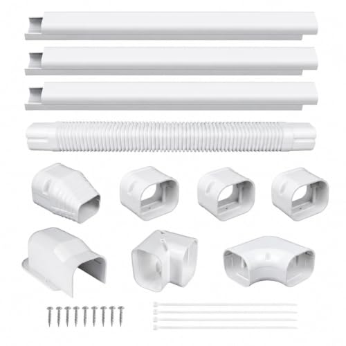 Image of Hukimoyo 10Ft PVC Air Conditioner Line Set Cover Kit Split AC Pipe Cover & Cable Concealment Kit Decorative AC Pipe Casing with Connectors Indoor & Outdoor Weather Resistant Installation Cover