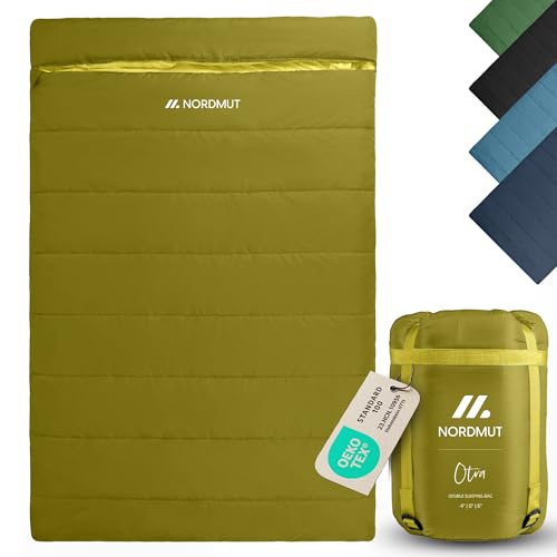 NORDMUT Doppelschlafsack XXL inkl. Premium YKK Zwei-Wege-Reißverschluss Kuschliger Schlafsack 2 Personen extra breit & groß Doppelschlafsack 2 Personen mit optimaler Isolierung (Ocker)