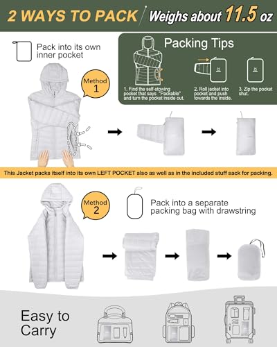 Image of Outdoor Ventures Women's Packable Lightweight Full-Zip Puffer Jacket with Hood Quilted Winter Coat