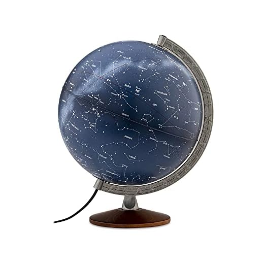 Tecnodidattica – Mappamondo Nova Rico Stellare Plus| Globo Mappamondo Luminoso e Girevole | Base in Legno e Meridiano in Metallo | Rappresenta e Illustra le Costellazioni | Diametro 30 cm