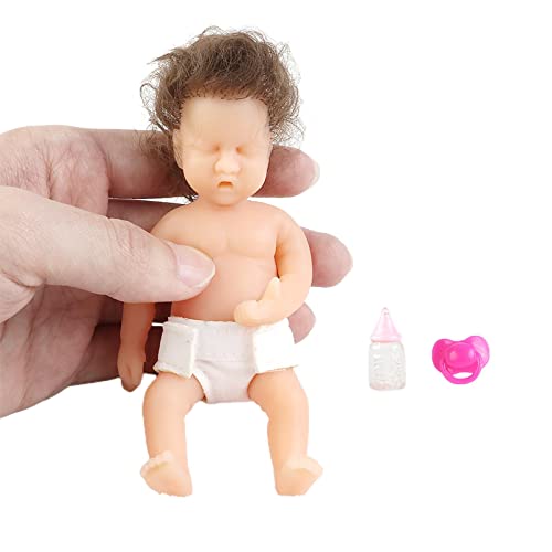 Vesone Muñecas Bebé Reborn | Mini muñeca de Goma Suave de Pelo Largo,Muñeca de bebé recién Nacido Suave Realista con Chupete de Botella de Canasta de bañera, para bebés, niños en Edad Preescolar