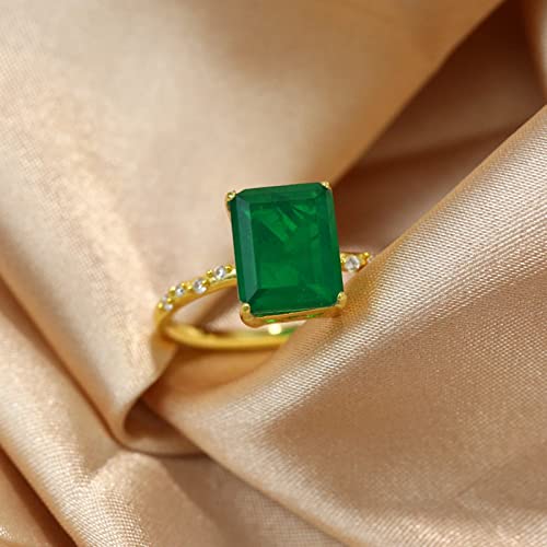 Bague en argent 925 doré et pavé de zirconium rectangle vert d'exception