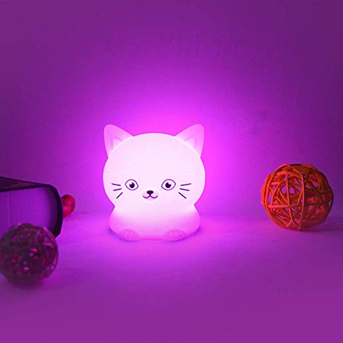 Image of Cat Night Light, Rechargeable LED Bedside Lamp for Children, 9 Changeable Colors Silicone Nursery Lamp for Breastfeeding, Eyes Caring, Tap Adjustable Brightness & Color, Remote Control
