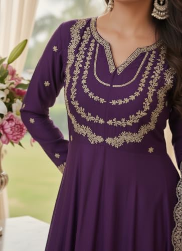 Image of Yashika Women's Silk Blend Embroidered Anarkali Kurta Set with Dupatta | Full Length Ethnic Wear for Women | Wedding