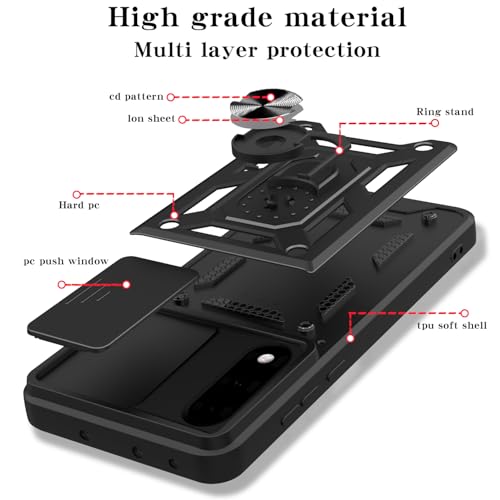 Image of Spazy Case OnePlus Nord 5 Back Cover | Heavy Duty Hybrid Case with 360 Degree Rotating Finger Ring Holder + Slider Shutter Camera Protection Case for OnePlus Nord 5 - Black