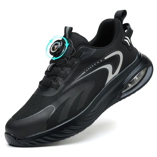 Steel Toe Cap Trainers Mens Work Safety Trainers Womens Lightweight Safety Shoes Cushioning Comfortable Breathable Non Slip Black, 10 UK