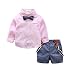 Baby Boy Shirt and Tie Sets Long Sleeve Woven Top+ Bowknot+ Shorts With Suspender Straps Outfits (12-18month, Pink)