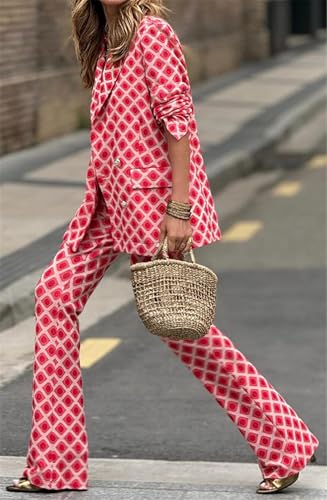 Women's Sexy 2 PCS Printed Double-Breasted Blazer Jackets Bodycon Pants Cocktail Party Outfits Tracksuit Sweatsuit Set2