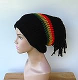 Handmade 2 in 1 Dread Tube or Slouchy Hat Dreadlocks Beanie with Open Back Black Tasta Tam Hat for Dreads Jamaica Irie