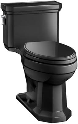 KOHLER K-3940-7 Kathryn Comfort Height Elongated One-Piece 1.28 GPF Toilet with Aqua Piston Flush Technology, Concealed Trapway and Left-Hand Trip Lever, Black