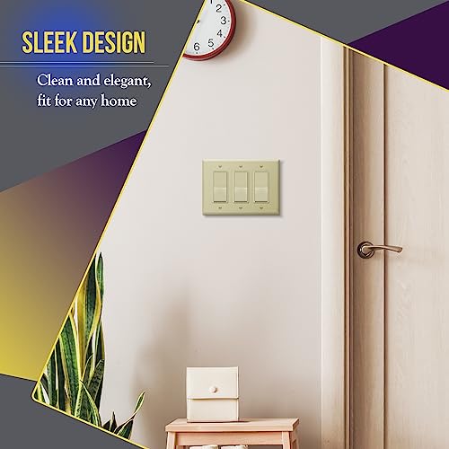 Image of ENERLITES Decorator Light Switch or Receptacle Outlet Wall Plate, 3-Gang 4.88 inch x 6.77 inch, Gloss Finish, Mid-Size, Polycarbonate Thermoplastic, UL Listed, 8833M-I, Ivory