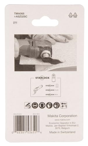 Makita B-65012 Starlock HCS Multi-Messer 32 mm TMA068, für Teppich, Kunstrasen, Linoleum, Dachfilz, für Multitool, Multifunktionswerkzeug, 1 Stück