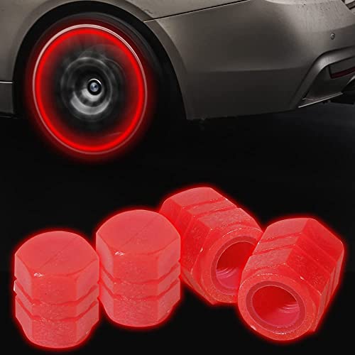 BIGXEN Car/Bike Wheel Tire Rim Air Valve Cap Radium Tyre Air Caps Cover Glow Radium Light Resistant Tire Pressure Caps, Universal for Car, Truck, SUV, Motorcycles, Bike (Red)