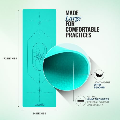 Image of Cosmis Alignment Yoga Mat 8mm | High-Density Non-Slip Exercise & Fitness Mat for Yoga, Pilates & Home Workout | Cushion Support for Men & Women (Cyan)