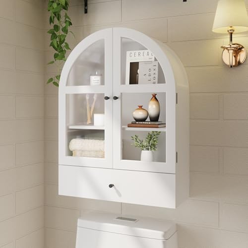 BLANKSPACE Bathroom Arched Wall Cabinet with Drawer, Over The Toilet