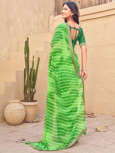 Image of SIRIL Women's Georgette Leheriya Printed Embroidery Lace Boarder Saree With Unstitched Blouse Piece