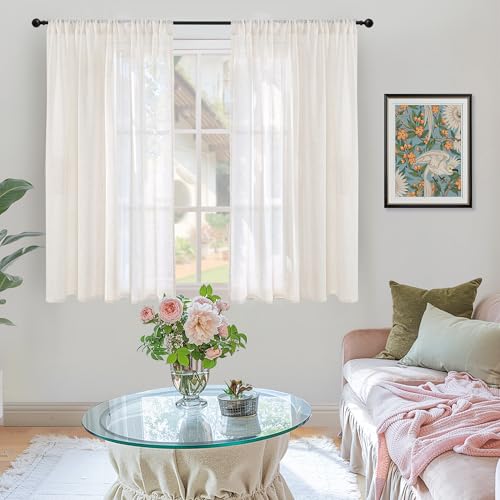 Image of BGment 48 Inch Length Short Curtains for Window Linen Sheer Drapes 2 Panels | Natural Textured Light Filtering with Rod Pocket for Bedroom Bathroom Living Room Decor, 42 X 48 Inch