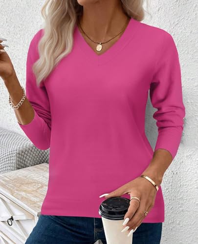 Image of Women's Spring Sweaters 2026 Casual Long Sleeve Pullover V Neck Lightweight Sweatshirts Cute Blouse Tops