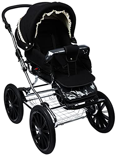 Friedrich Hugo PCS_NL-B2-2IN1-GC-R5-BLACK Natureline Uni, 2 in 1 Kombi Kinderwagen, Öko Nostalgie Kinderwagen, Edward Night Silver, silber