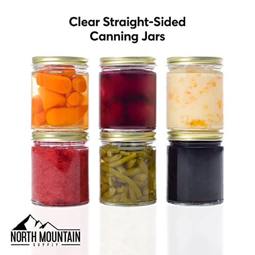 North Mountain Supply 9 Ounce Glass Straight Sided Mason Canning Jars- With 70Mm Gold Metal Lids - 132 Jars And Lids (11 Cases Of 12) #TOP4