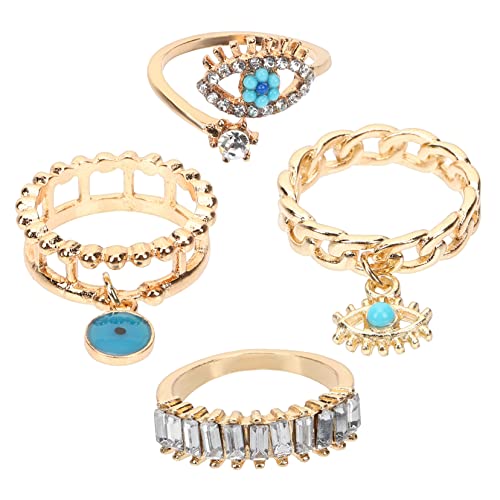 Bague ouverte œil maléfique avec strass brillants et anneau réglable pour femme