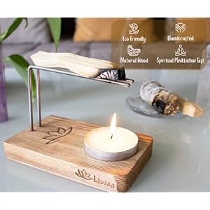 Handcrafted Palo Santo Holder & Sage Burner KIT: Includes Palo Santo Stick, Large Tea Candle, Daily Affirmations eBook. Designed to Keep Smudge Sticks Burning Longer. Ideal Spiritual Meditation Gift Handcrafted Palo Santo Holder Sage Burner KIT Includes Palo Santo Stick Large Tea Candle Daily Affirmations eBook Designed to Keep Smudge Sticks Burning Longer Ideal Spiritual Meditation Gift
