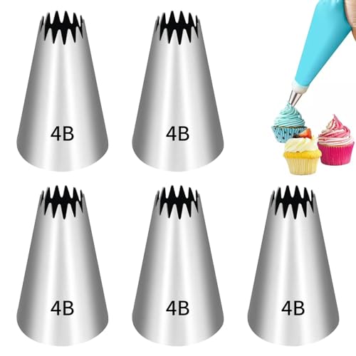 5 Pcs 4b Piping Tip,Piping Tips,Piping Tips For Cake Decorating,Piping Nozzles Decorating Tips,For Cookie And Cake Decorating,Birthday Cake, Cupcake,Diy Cream.