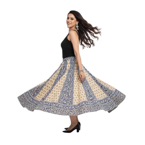 Image of HARSHITA-Enterprises Jaipuri Women's Cotton Printed Elastic Long Skirts