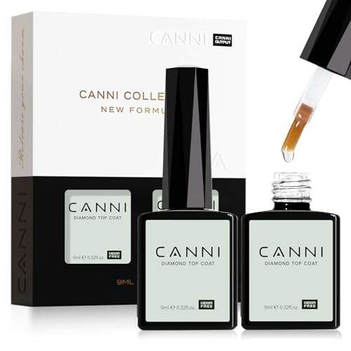 CANNI 2 Pcs No Wipe Gel Top Coat Set- High Gloss Shiny Long Lasting Top Coat Clear Gel Nail Polish Kit, Nail Art Home and Professional Manicure