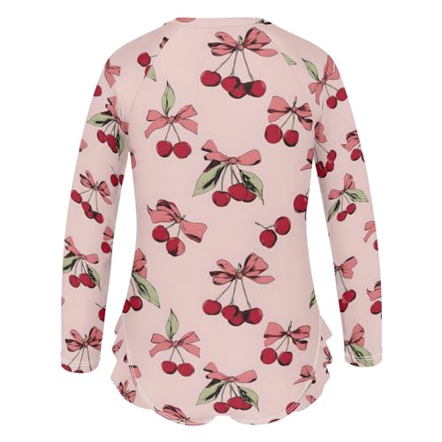 ALAZA Cherry Bow Lovely Girls One Piece Swimsuit Long Sleeve Rash Guard Swimsuits UV 50+ Swimwear Zipper3