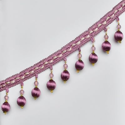 Frędzle, plecione koraliki wiszące, 1 jard wiszących kulek, frędzle z frędzlami, ozdobna wstążka do szycia zasłon odzieżowych(Purple)