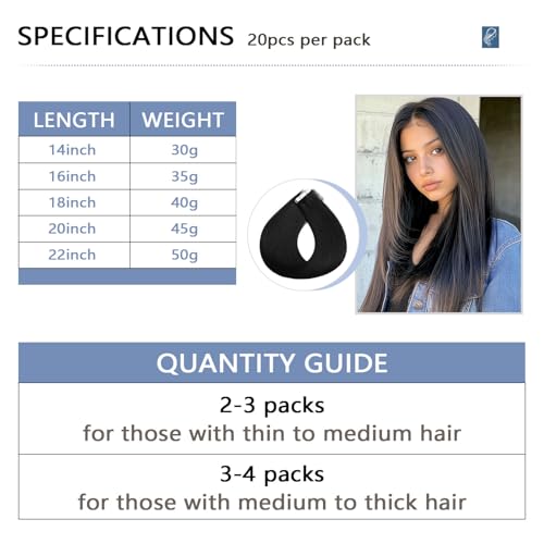 Image of COOKAYU Invisi Edge Tape in Extensions Human Hair, Natural Black Seamless Injected Tape Ins Remy Hair 16Inch 35g 20pcs Straight Extensions Silky Smooth